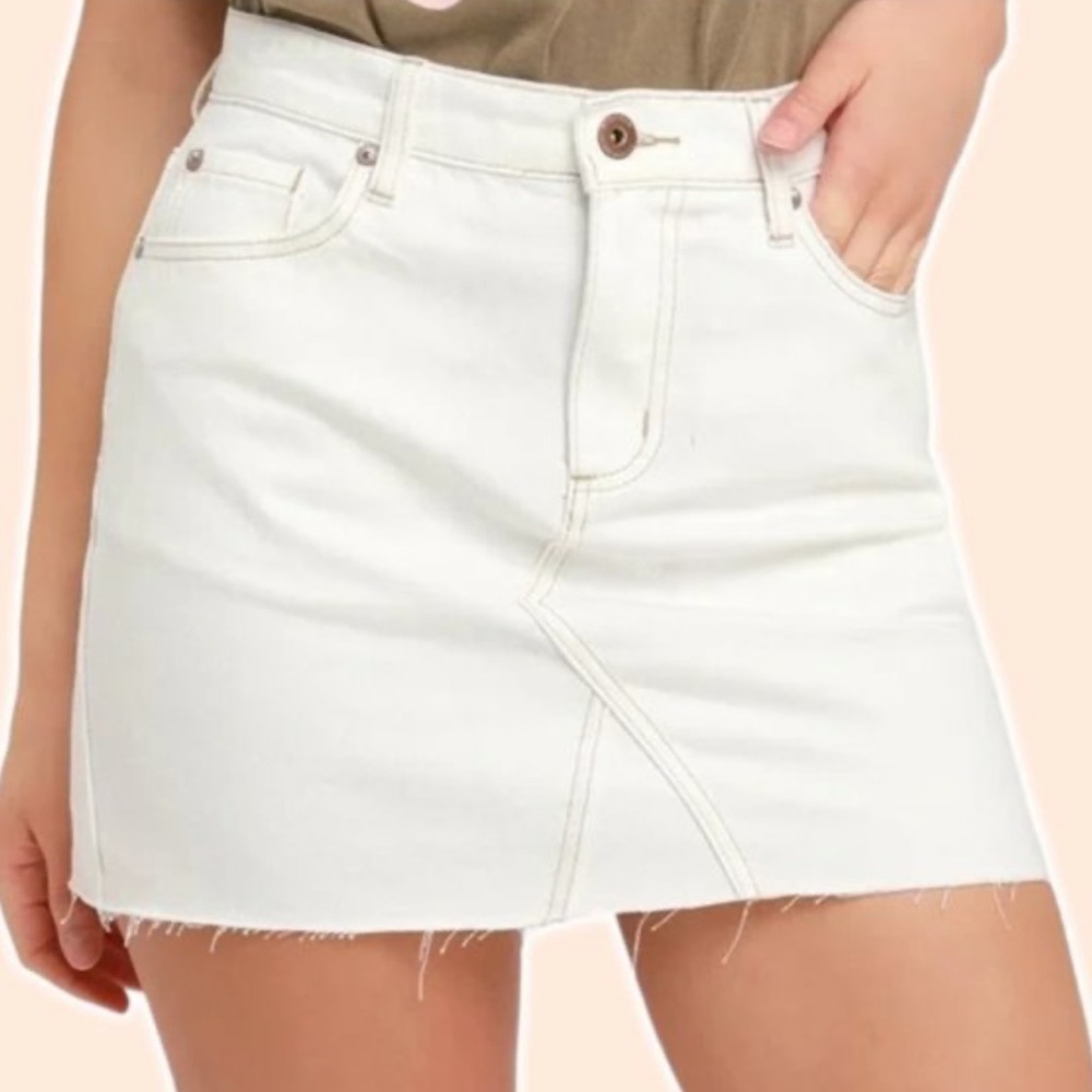 Pistola White Denim Mini Skirt with Raw Hem Size 27